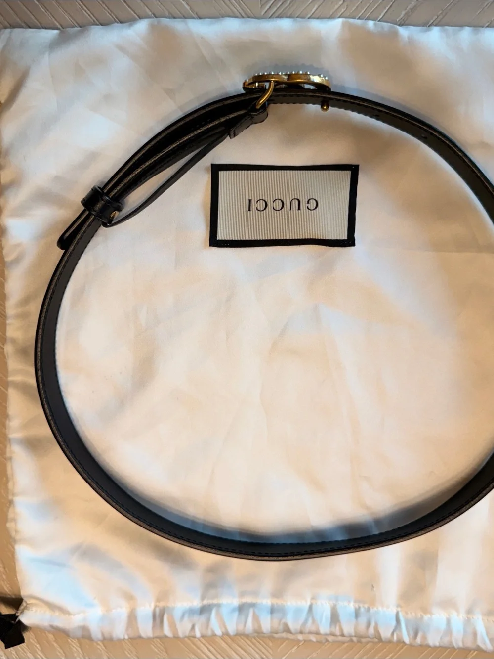 Gucci Black Leather Belt with Gold Pearl Double G Buckle